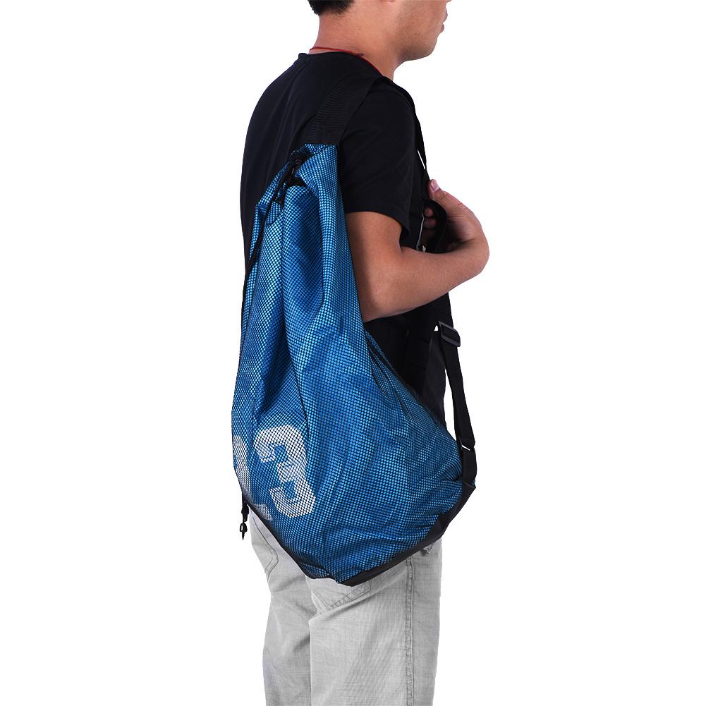 Basketball Football Soccer Training Exercising Mesh Backpack Shoulder Drawstring Bag (Blue)