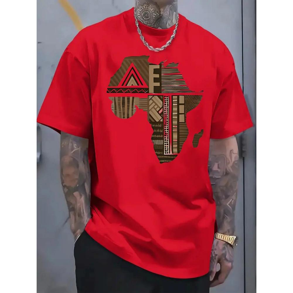 Men's plus size white T-shirt with African style gold print