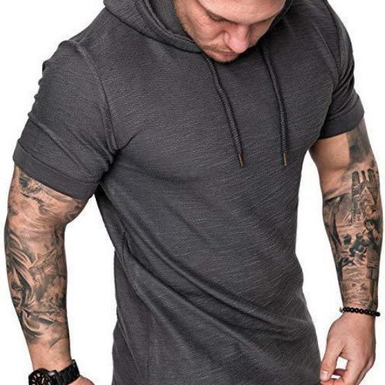 Men's Summer Solid Color Short Sleeve T-Shirt Fashion Casual Hooded Top