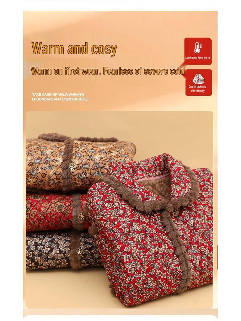 2025 Neue florale Samt-Baumwolljacke für Damen - Gemütliche, stilvolle Oberbekleidung für Senioren