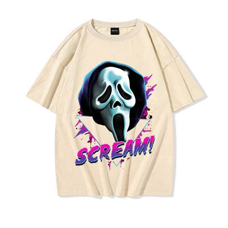

Creative Scream Printed Pure Cotton T-shirt Men and Women with The Same Round Neck Cotton Short-sleeved T-shirt Halloween 4XL