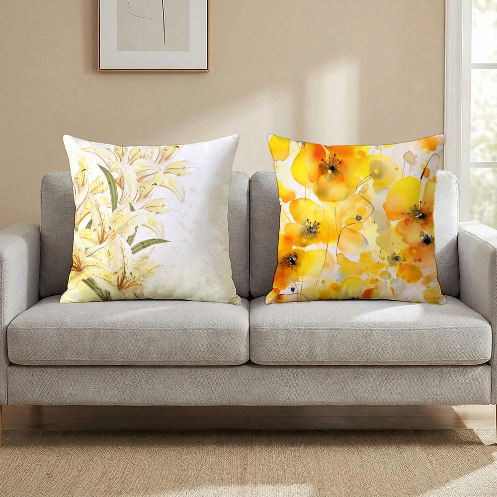 Saffron Color Floral Cushion Cover Multi-Scene Pillow Cover for Home & Car - Reversible, Soft & Durable for Daily Use