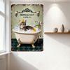 Vintage Bengal Cat in Bathtub Tin Sign, Whimsical Cartoon Wall Decor with Rubber Ducks & Candle Sconces, Metal Poster for Home B