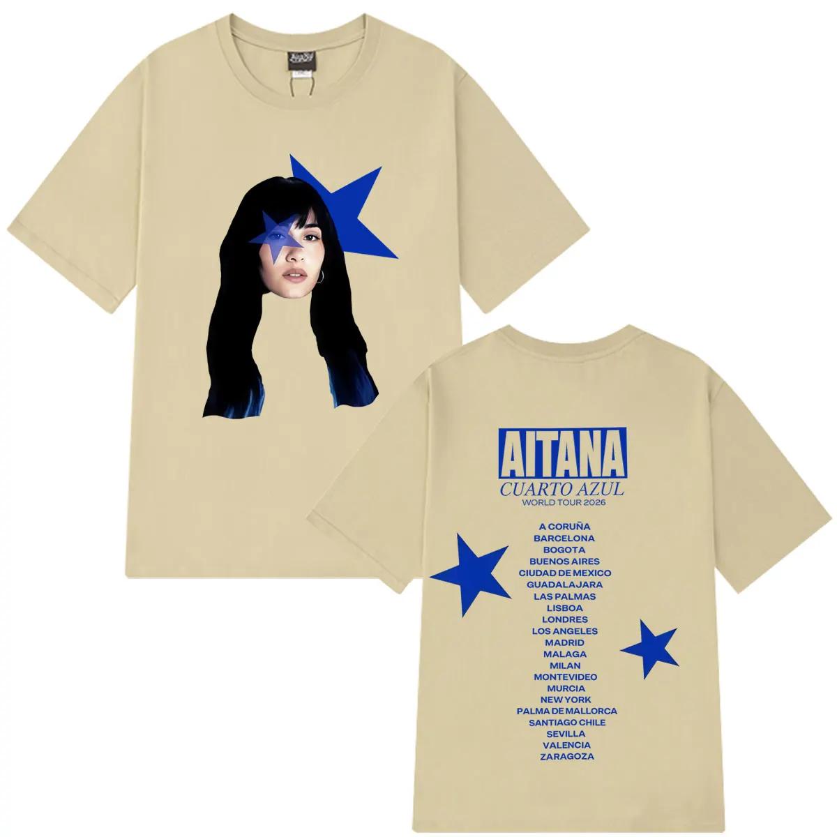 

Singer Aitana Cuarto Azul Tour 2026 Print T Shirt Men Women Fashion T-shirt Short-sleeved Cotton Aesthetic T Shirts Fan Gifts XXXL червоний