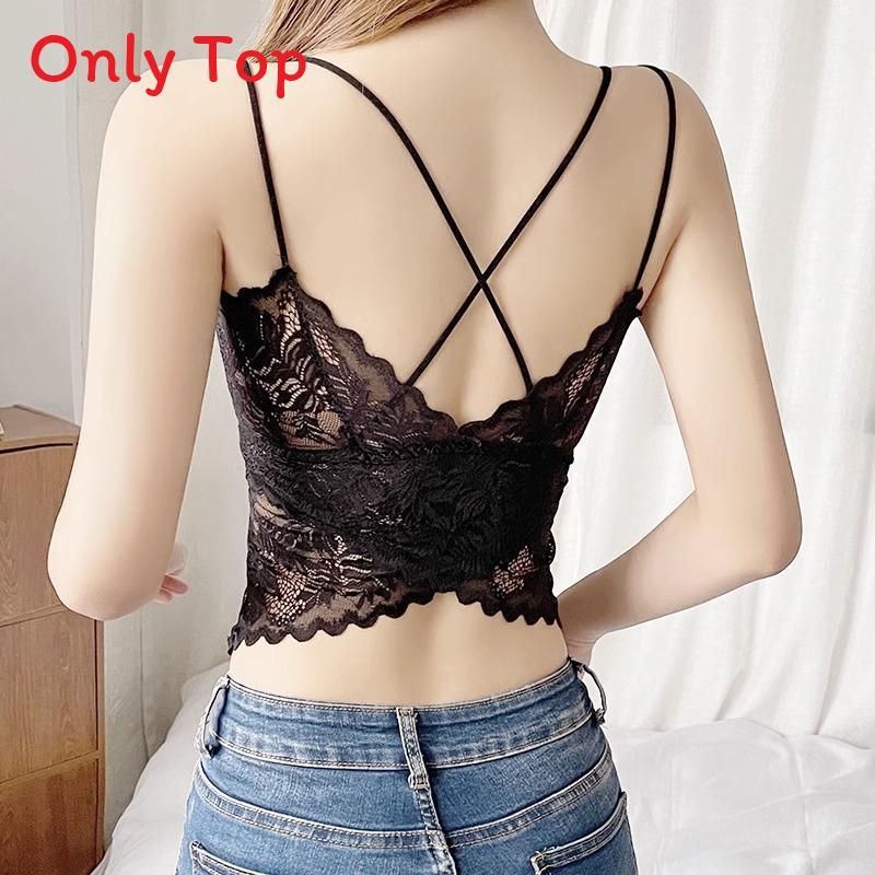 Damen Spitze Rückenfrei Überkreuz Camisole Mit Gepolstertem Halt Für Frühjahrsmode