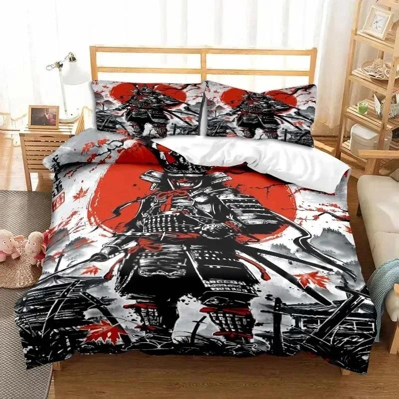 Japanese Samurai Bedding Set Soft Duvet Cover Set Men Teen Bedroom Single Double King Size Duvet Cover Pillowcase Boy Gift