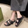 Thick-soled versatile one-word buckle with sandals women's summer 2025 new outer wear flat-soled slippers beach sandals ins tide