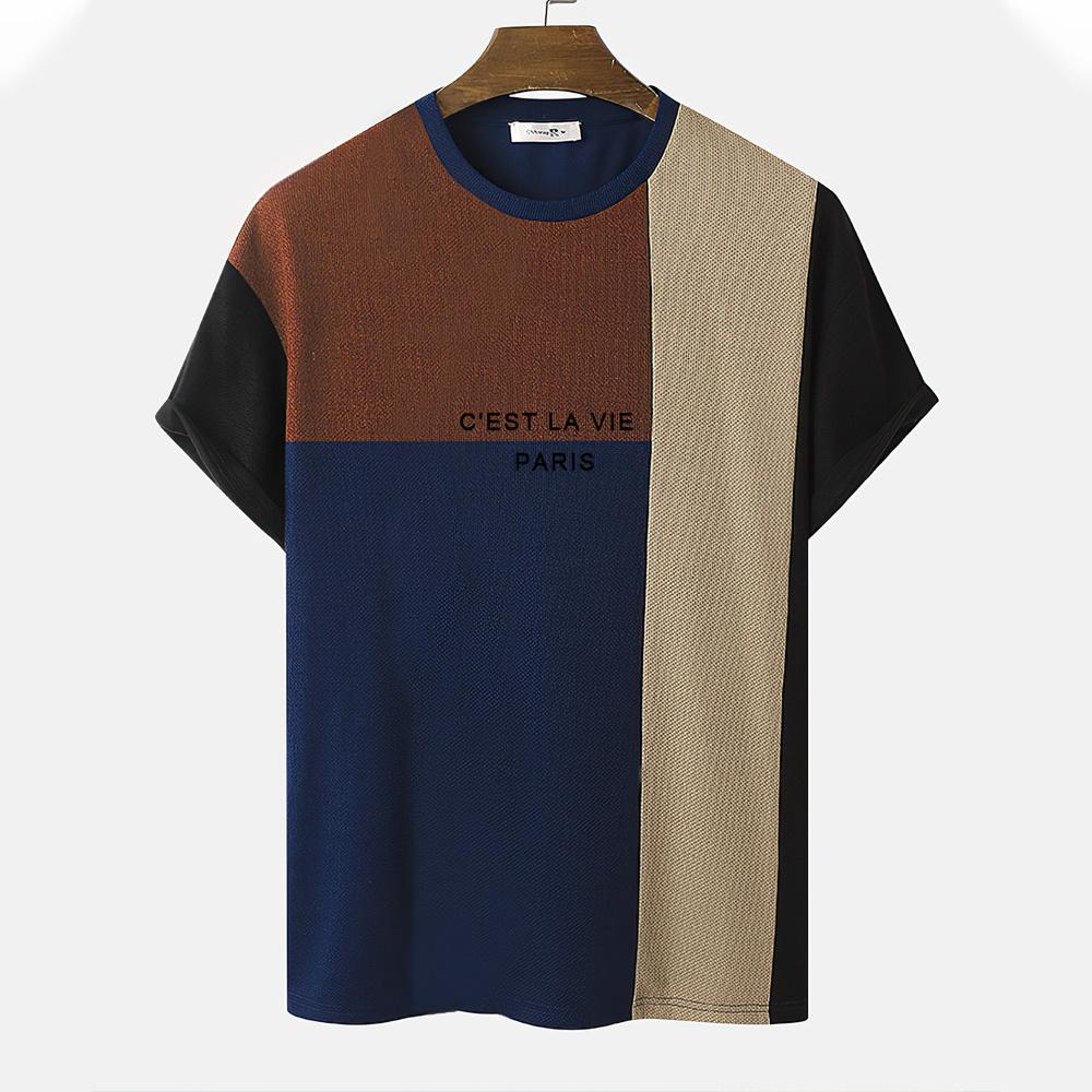 Koszulki męskie letnie z nadrukiem w paski i kratę z okrągłym dekoltem, casualowe z krótkim rękawem, oversize, pulower, moda streetwear, odzież męska