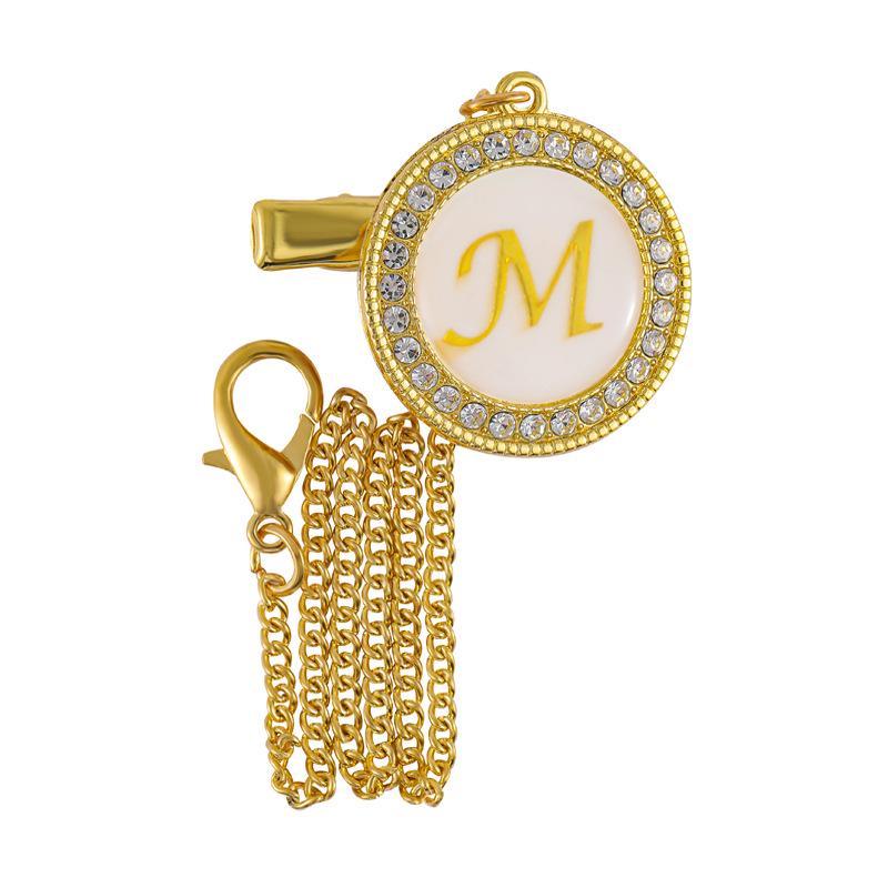 Metallic Diamond Baby Pacifier Clip with 26 Alphabet Options