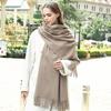 Womens Solid Color Wool Scarf With Fringe Winter Warm Shawl Mens Lightweight Cashmere-Blend Wrap Korean Style