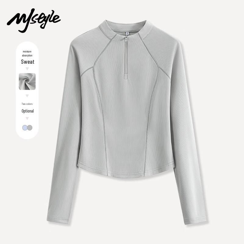MJ STYLE Women s Half-Zip Quick-Dry Long Sleeve T-Shirt L