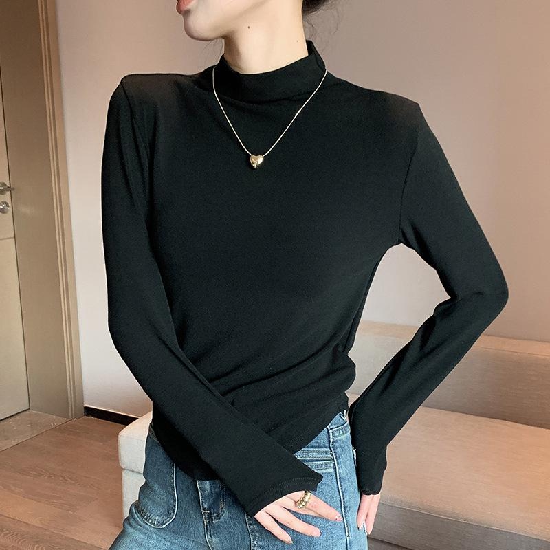 

New women s bottoming shirt semi-turtleneck long-sleeved top, spring and autumn clothes can be worn inside and outside fashionable women s clothing M fits 80 to 47.5kg чёрный