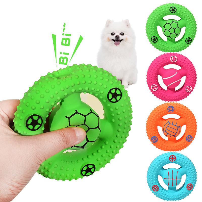 Pet Latex Toy Football Basketball Steering Wheel Teething Toy for Relaxation and Entertainment Sound-producing Frisbee Dog Toy