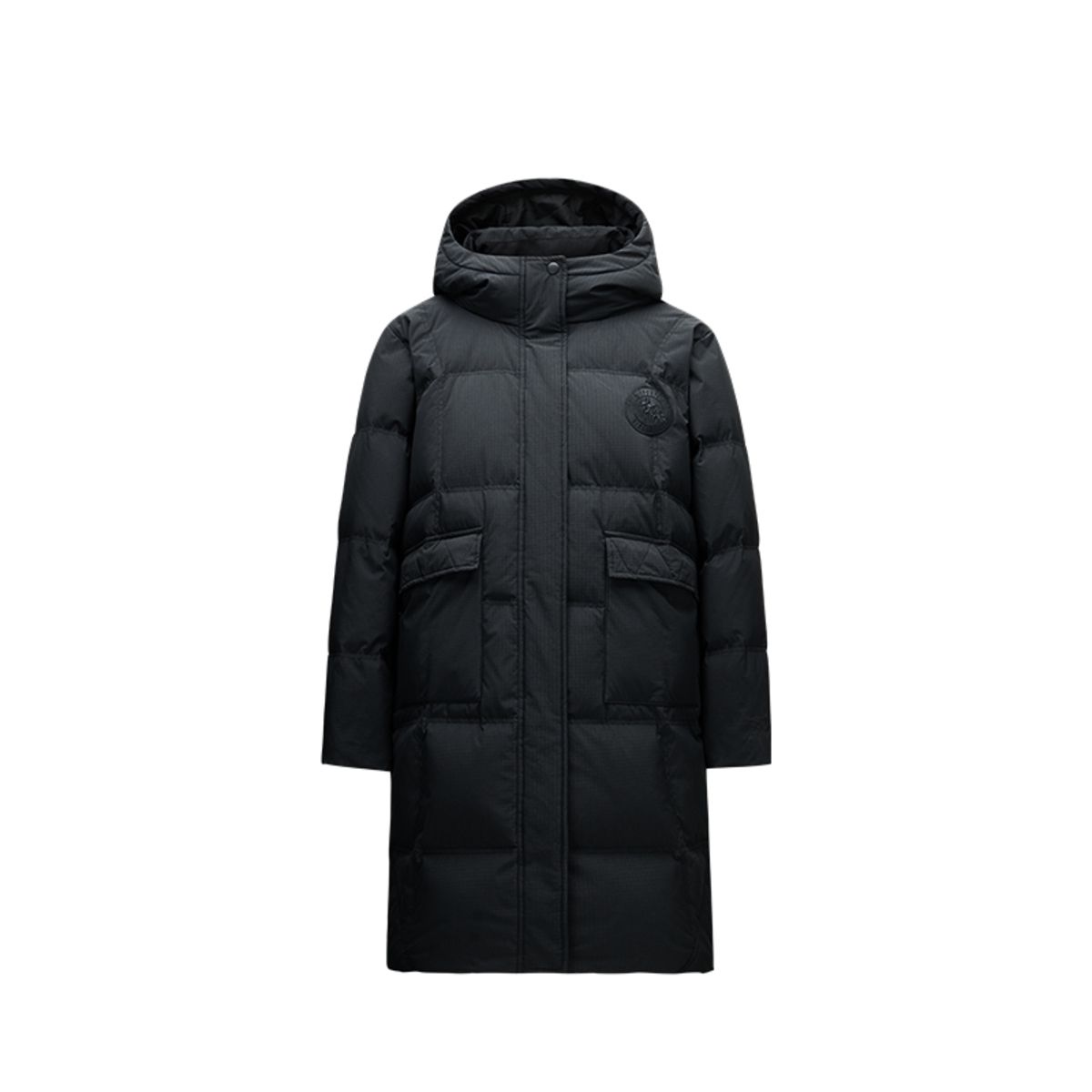 

Anta Comfortable Breathable Solid Color Zipper Hooded Mid-Length Down Jacket Women Outerwear Basic-Black 162518902-2 L