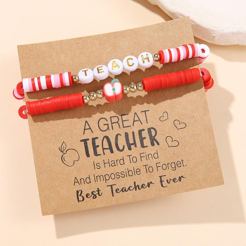 Europe and the United States hot-selling jewelry set Teachers' Day love apple letter soft pottery bracelet back to school stacked bracelet