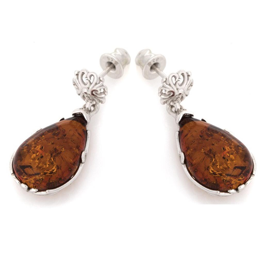 Les Trésors De Lily [R5513] - Řemeslné stříbrné náušnice 'Inspiration' Amber koňak (rhodium) - Rozměr 29 x 13 mm