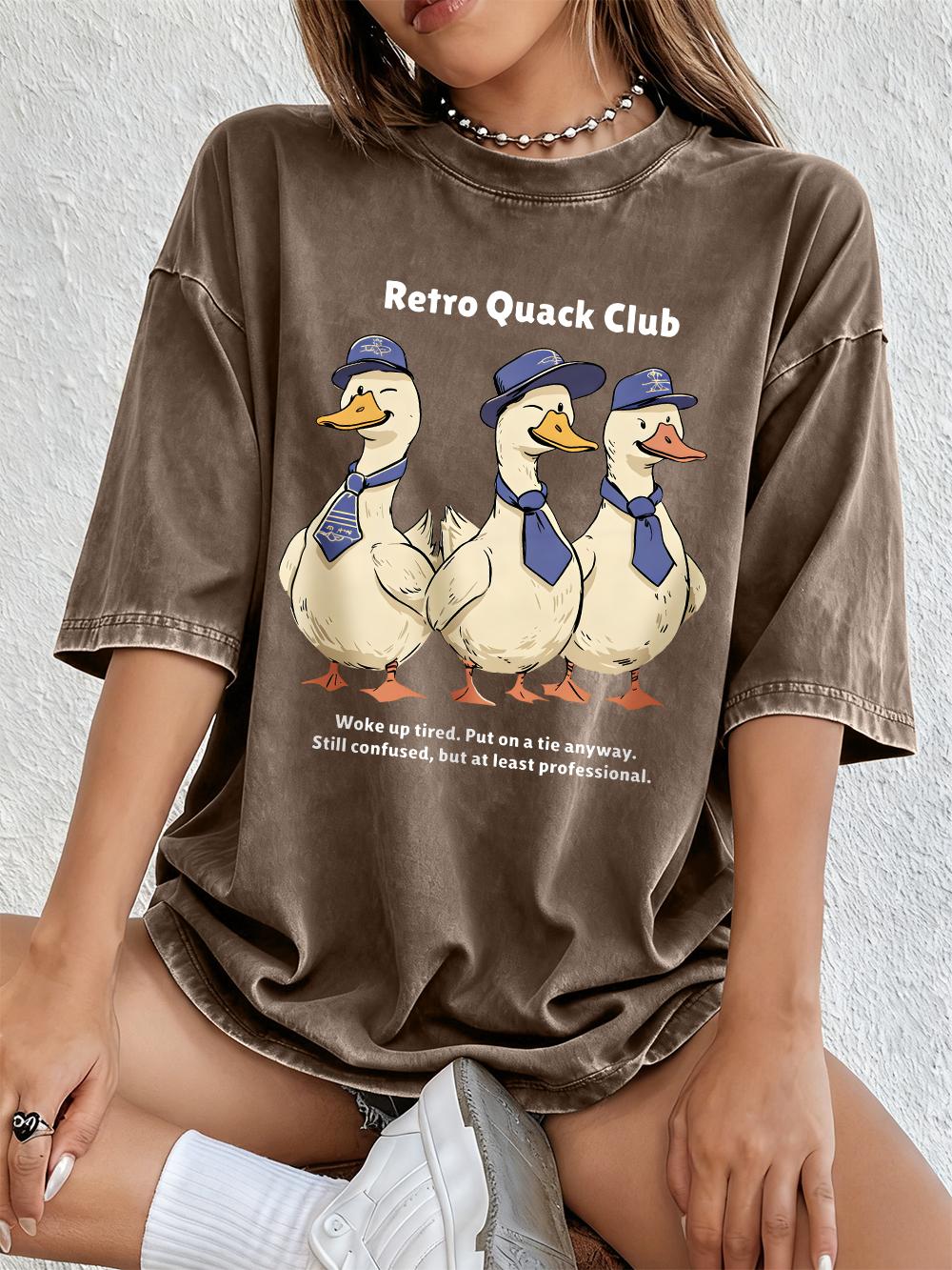 

Retro Quack Club Duck Cute Prints Washed T Shirts Women Cotton Oversize Tops O-Neck Distressed Streetwear Summer Womans Clothes 2XL