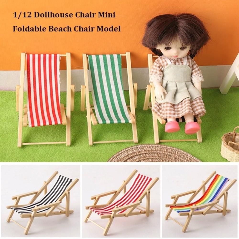Multicolors Foldable Beach Chair Model Wooden Summer Vacation Beach Chair  For OB11 Doll
