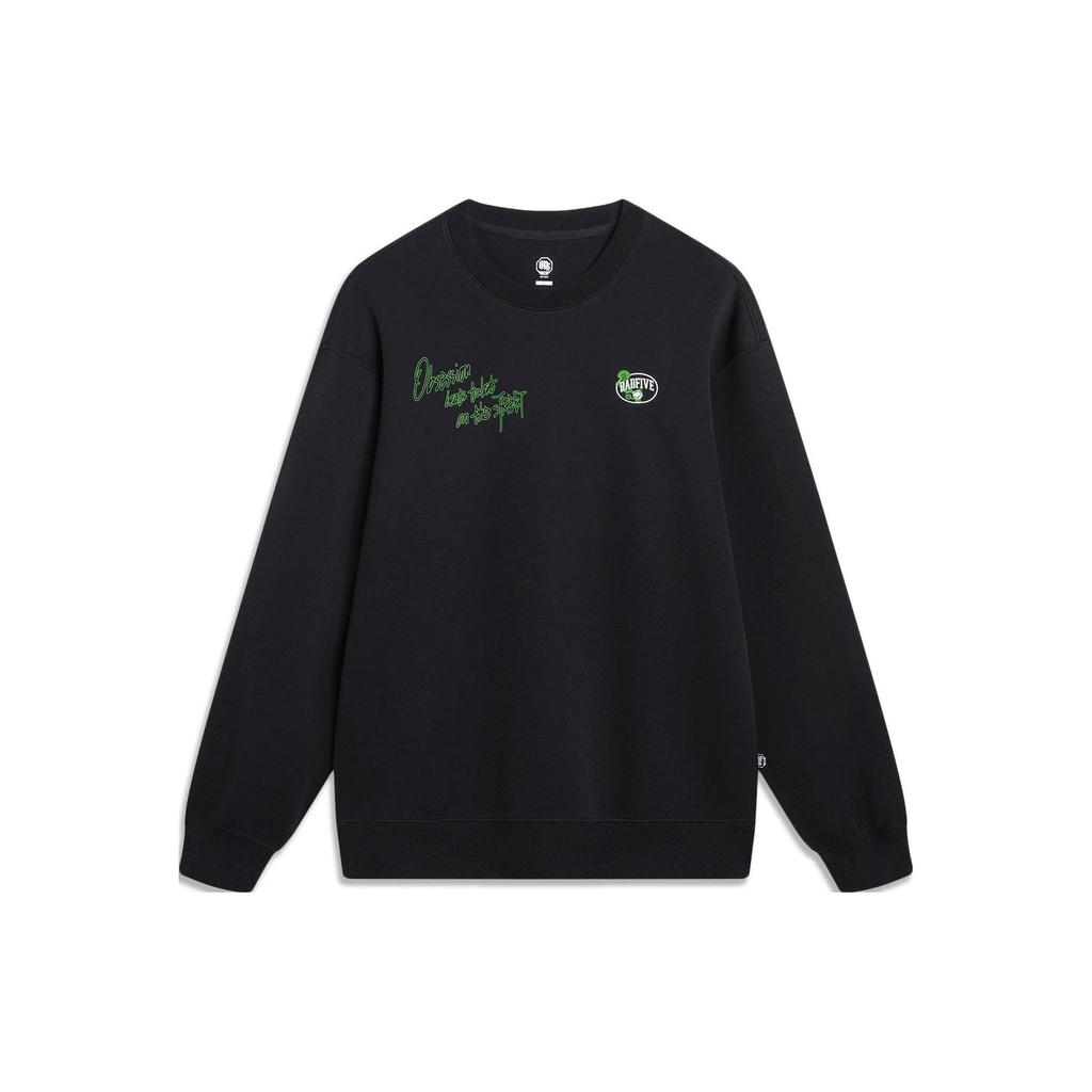 Li Ning Badfive Letter Pullover Sweatshirt Men Sweatshirts Black AWDT463-1