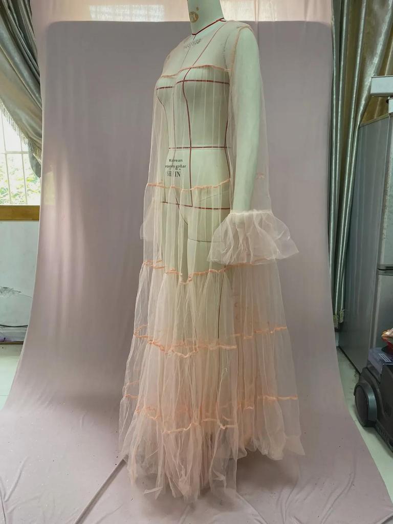 2025 Spring/Summer European & American Women's Spaghetti Strap Mesh Sleeve Wedding/Evening Gown