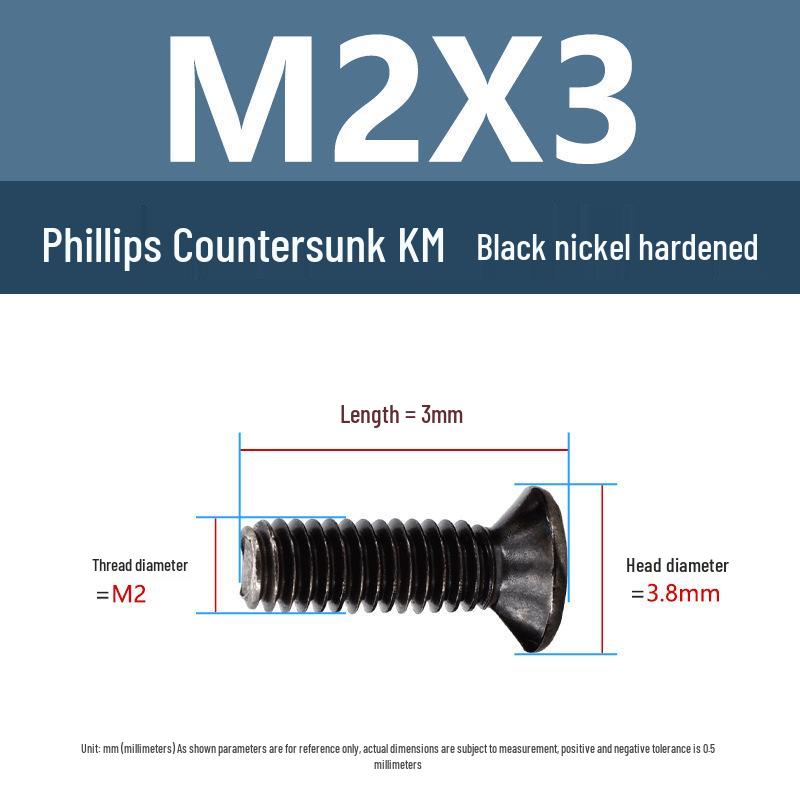 Yigu Uhlíková ocel Černý nikl Kalené KM Šrouby s plochou hlavou Phillips M2-M4 pro elektroniku