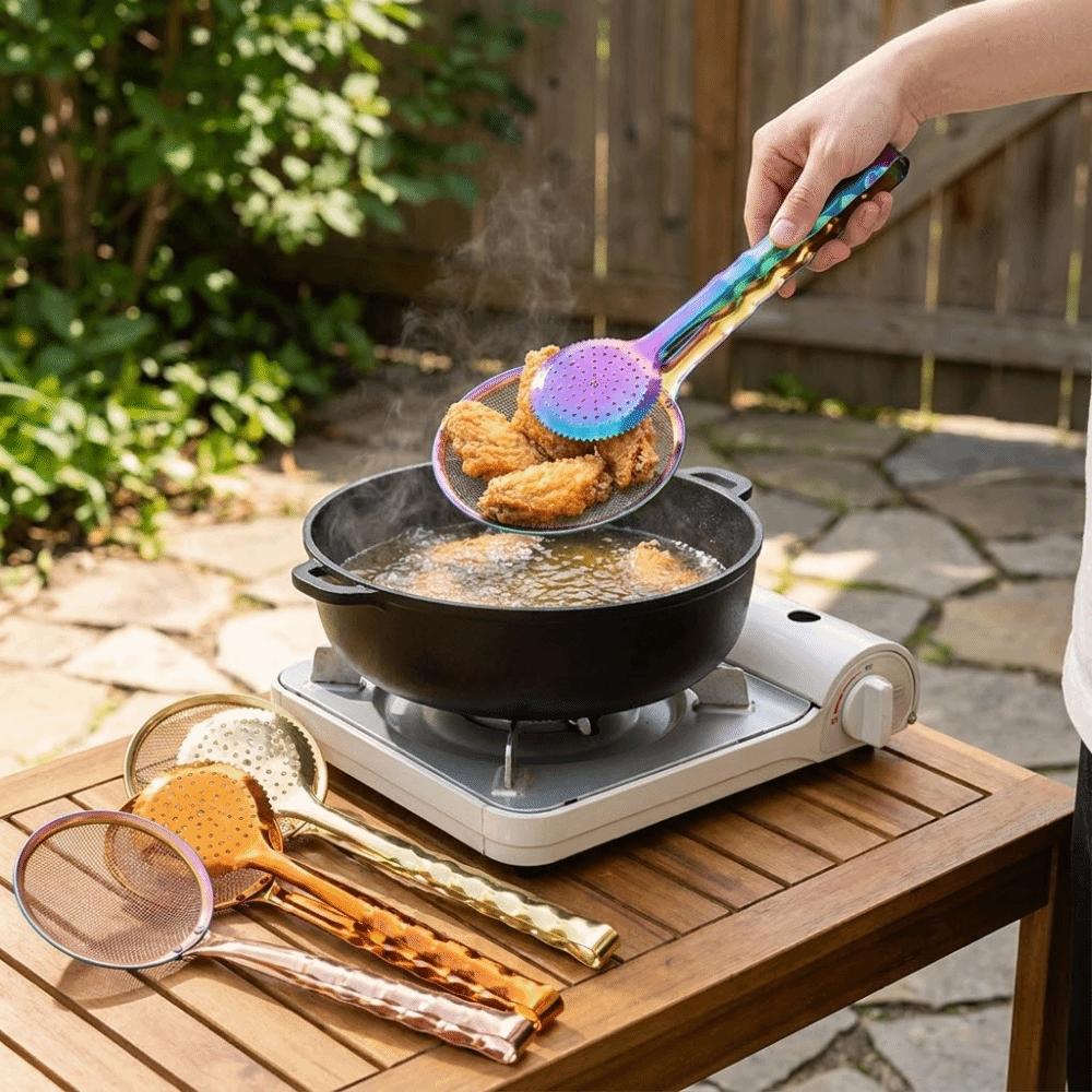 Heat Resistant Oil Separator Spoon Stainless Steel Fried Food Strainer Food Clip  Snack