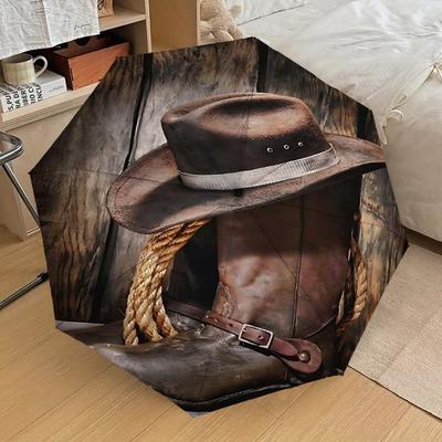 1PC Cowboy Hat Umbrella-8-Rib Reinforced Portable Folding Travel Suitable for All Seasons Outdoor Daily Use-J328