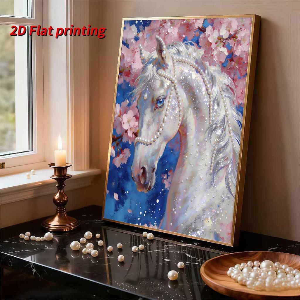 Handmade DIY Pearl Painting White Horse Theme Bedroom Living Room Frameless Diy Handmade Sticky Diamond Creative Canvas Painting