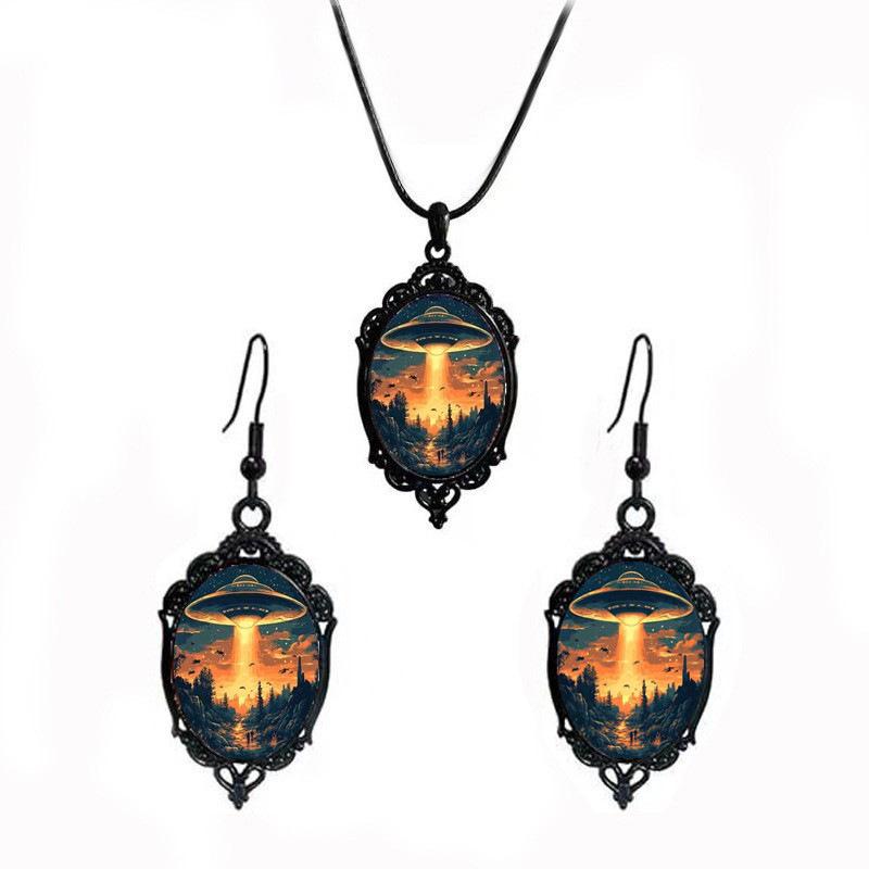 Schickes Glas-Anhänger-Ketten- und Ohrring-Set: Elegantes Romantisches Schmuckgeschenk