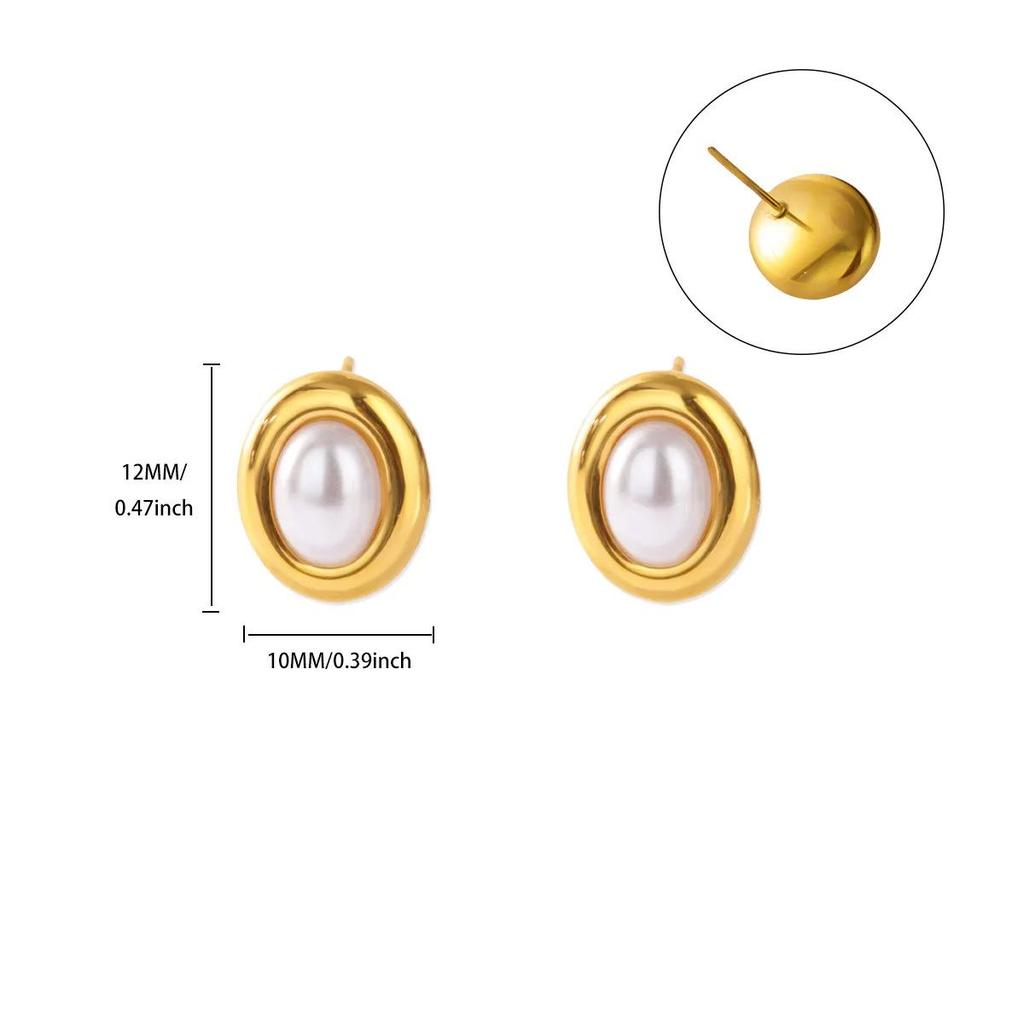 Cross Retro Pearl Temperament Earrings - 18K Gold Plated Stainless Steel with Diamond Inlaid Mother-of-Pearl Heart Bow Design