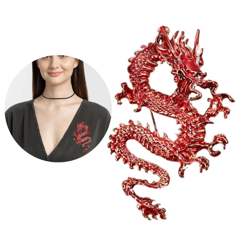 Ethnic Chinese Style Badge Pin Fashionable Lapel Pin Dragon Shape Brooch Traditional Chinese Culture Jewelry Accessory