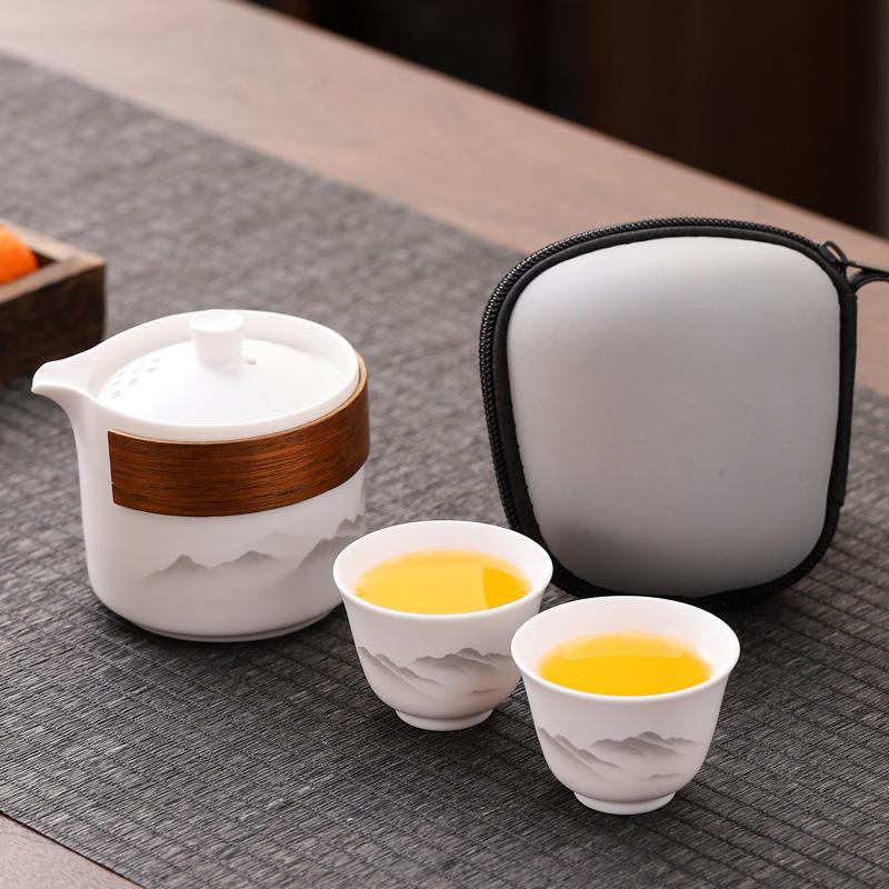 Portable outdoor travel tea set, ceramic express cup, business event set corporate souvenir