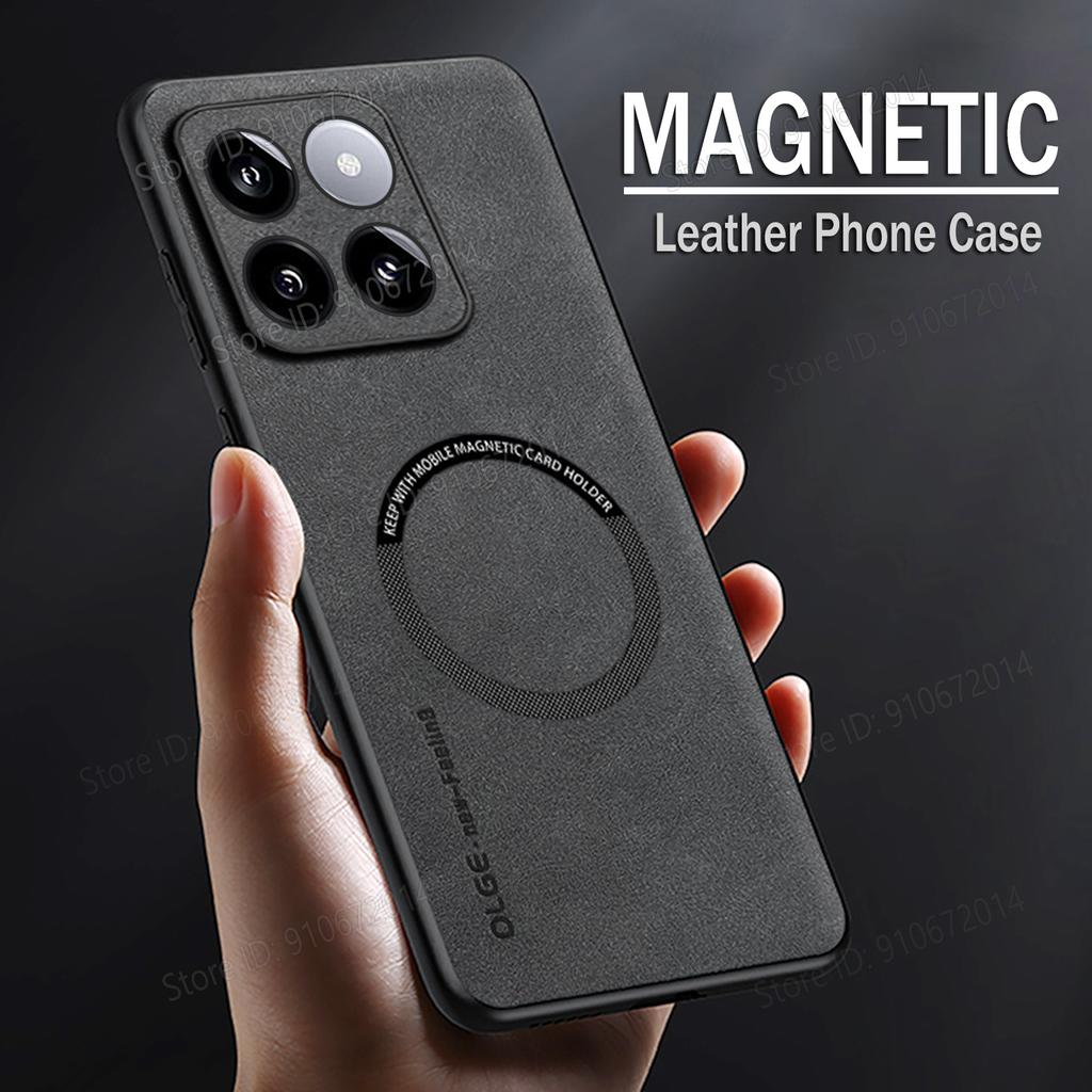 Kožený magnetický kryt na telefon pro Xiaomi 14 13 12S Ultra Ovčí kůže Matný zadní kryt pro Xiaomi 13T 11T 12 Pro 11 12 13 Lite 5G 12X