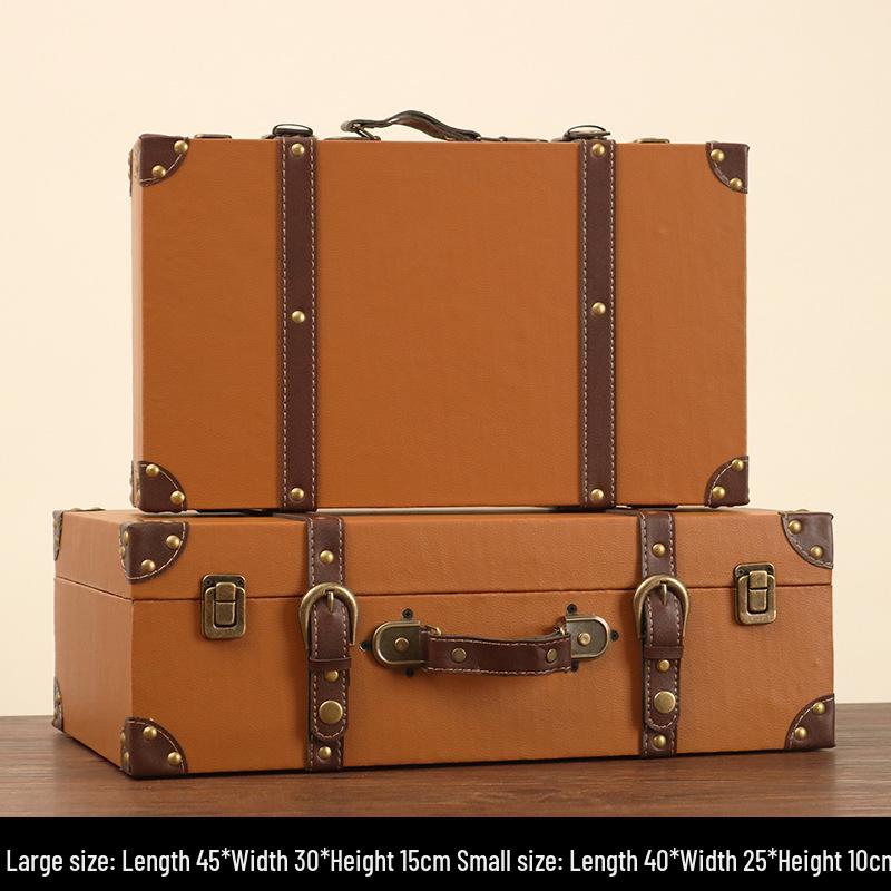 Vintage American Retro Leather-Wooden Suitcase Display and Photography Prop