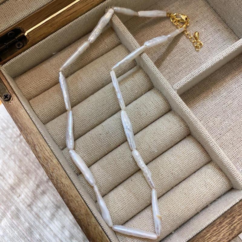 Real Natural Freshwater Baroque White Toothpick Pearl Necklace Women'S Light Luxury Niche Stacked Wear Four Seasons Sweater Neck Chain
