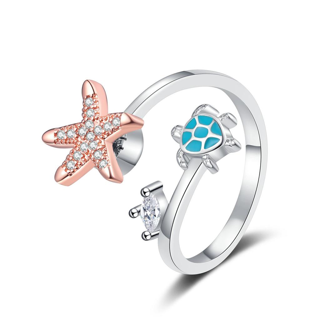 2026 Sea Turtle Star Rotating Ring Fashion Decompression Relief Anxiety Opening Temperament Cute Animal Ring