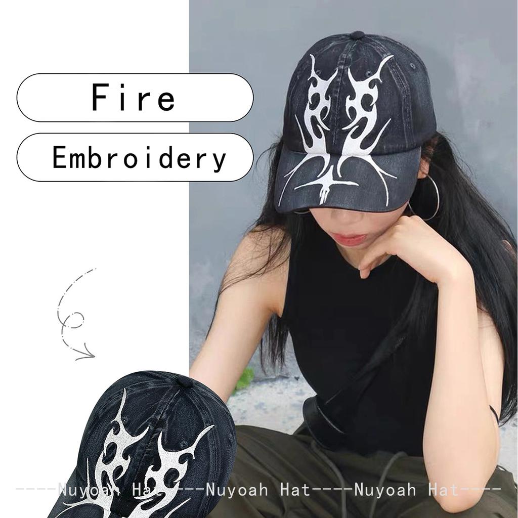 And Women American Niche Style Embroidered Flame Double-Edged Blade Baseball Caps Sun Protection Personalized All-Match Peaked Hats Fashion Latest