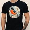 T-Shirt Men Bullfinch Bird Motif Cotton Size S To 5XL