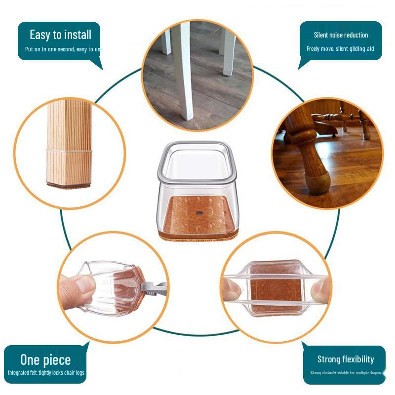 Square Table Chair Leg Anti-Slip Protective Covers - Universal Silent Foot Pads
