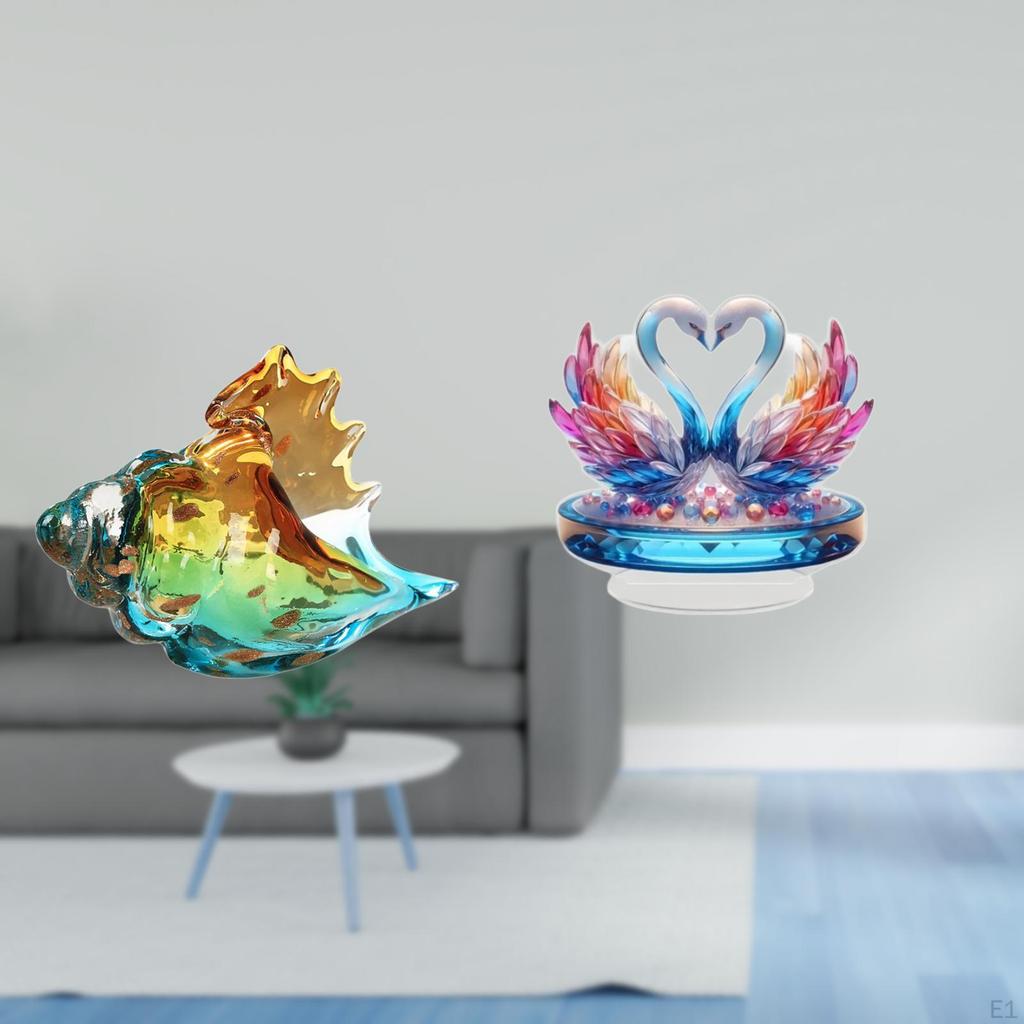 Glass Conch Swan Figurine Acrylic Sea Animal Art Sculpture Decor Craft Statue Ornament for Home
