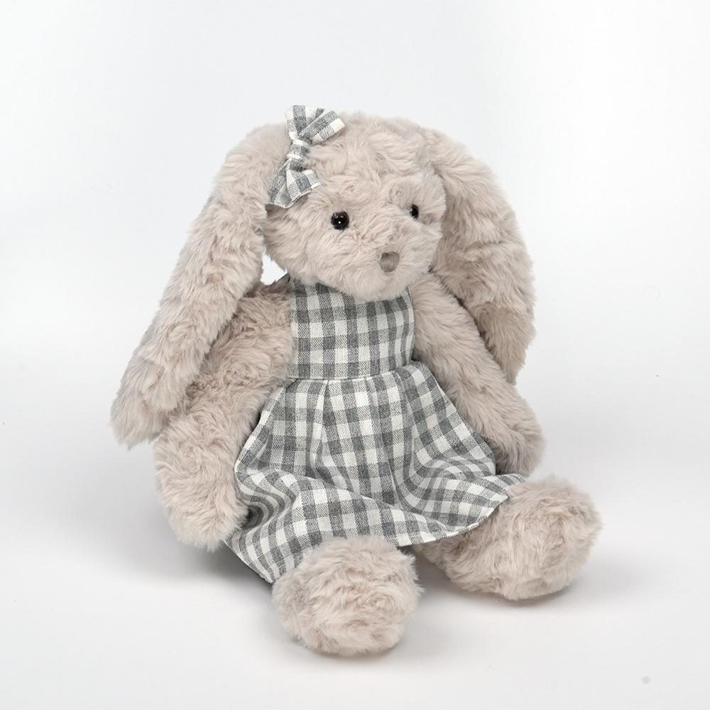 Клетчатое платье Плюшевый кролик Соска Кукла 32cm Standing Height светло-серый