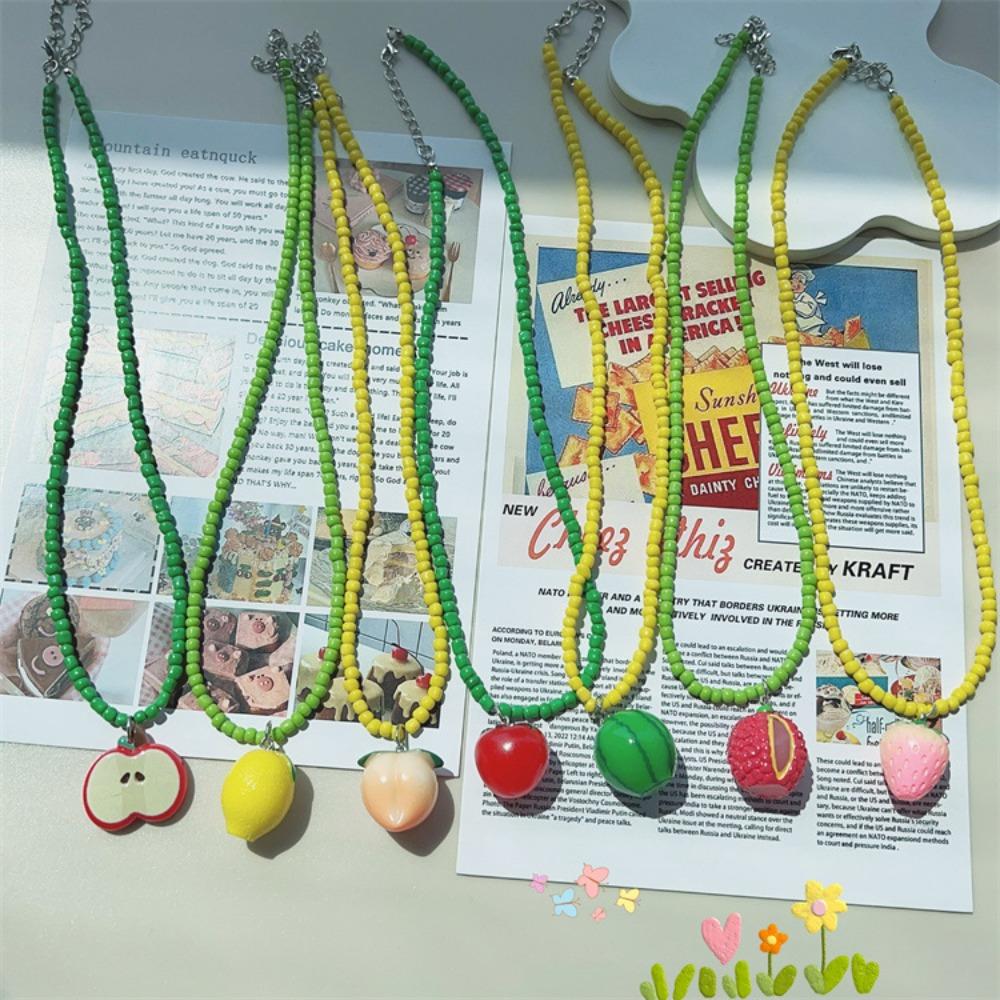 Fresh Fruit Fruits Pendant Necklace Dopamine Colored Jewelry Accessories Party Choker  Women Girls