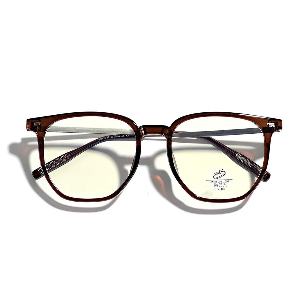 Large Frame Glasses Transparent Brown Tr90 Flat Glasses Men'S Plain Glasses Frame Women