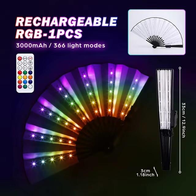 

Складной ручной вентилятор со светодиодной подсветкой RGB, 366 режимов освещения, ручной вентилятор с дистанционным управлением для танцевальной вечеринки, ночного клуба, декора, флуоресцентного реквизита