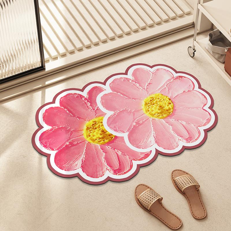Small Fresh Flowers Diatom Mud Mat Home Bathroom Cute Flower Non-slip Mat Bathroom Absorbent Quick Drying Mat