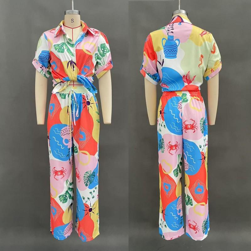 Printed Fashionable Casual Pants Set Women's Hipster Street Style