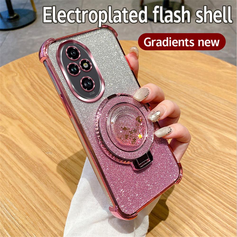 Magnetic Quicksand Stand Phone Case For Honor 200 100 90 80 70 60 50 Pro Gradient Glitter Shockproof Soft Silicone Bracket Cover