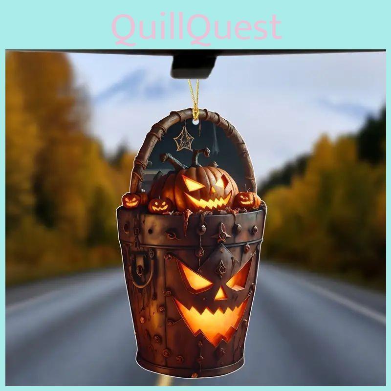 Acrylic Car Halloween Pendant With Cartoon Pumpkin Head Bucket For Decoration