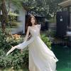 Holiday style flower design suspender dress women's 2026 summer new waist thin very fairy long skirt
