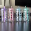 Kawaii Water Bottle Aesthetic Tumbler For Ice Coffee Juice Tea Cute Bowknot Plastic Cups With Straw Lid Portable Drinking Bottle